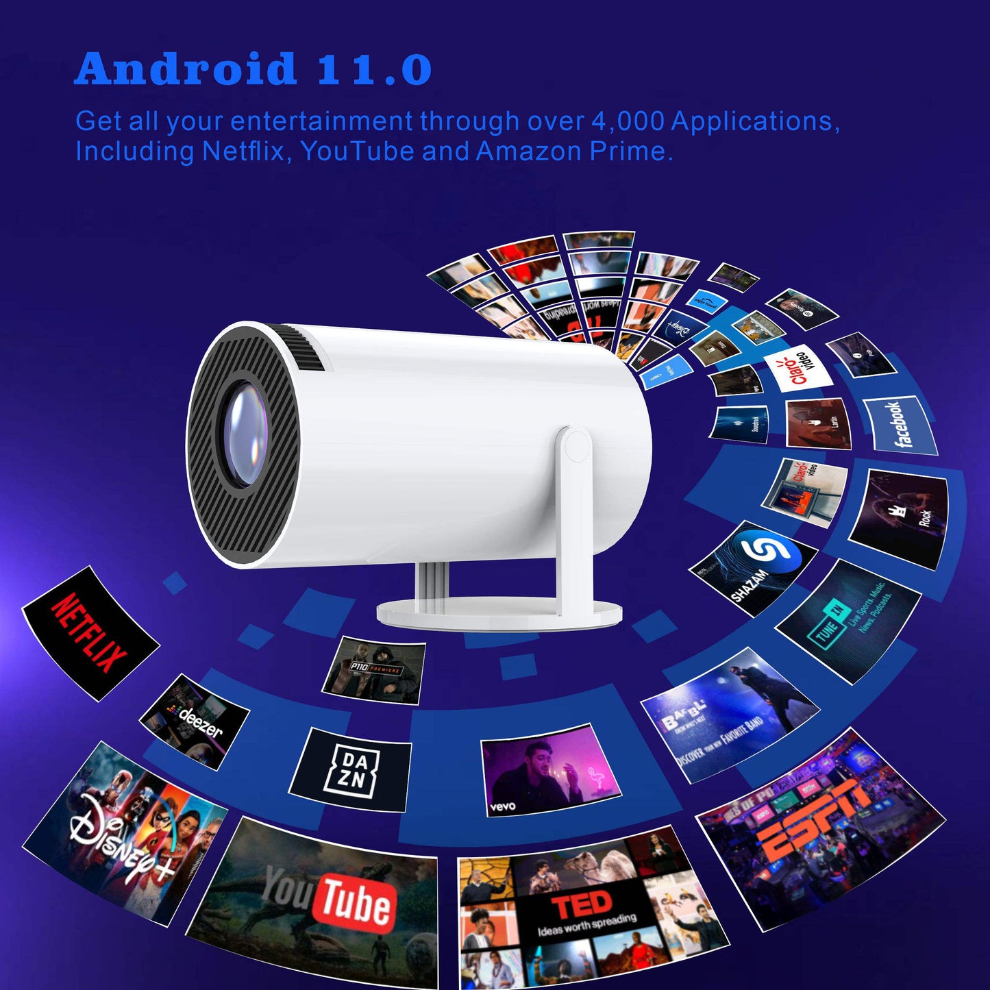YDH-HY300 Pro 2025 Hot Sale H713 4K Projector 500 Lumens 130 Inch 1280*720P Android 11 BT5.0 WiFi 6 Home Portable 4K Projector