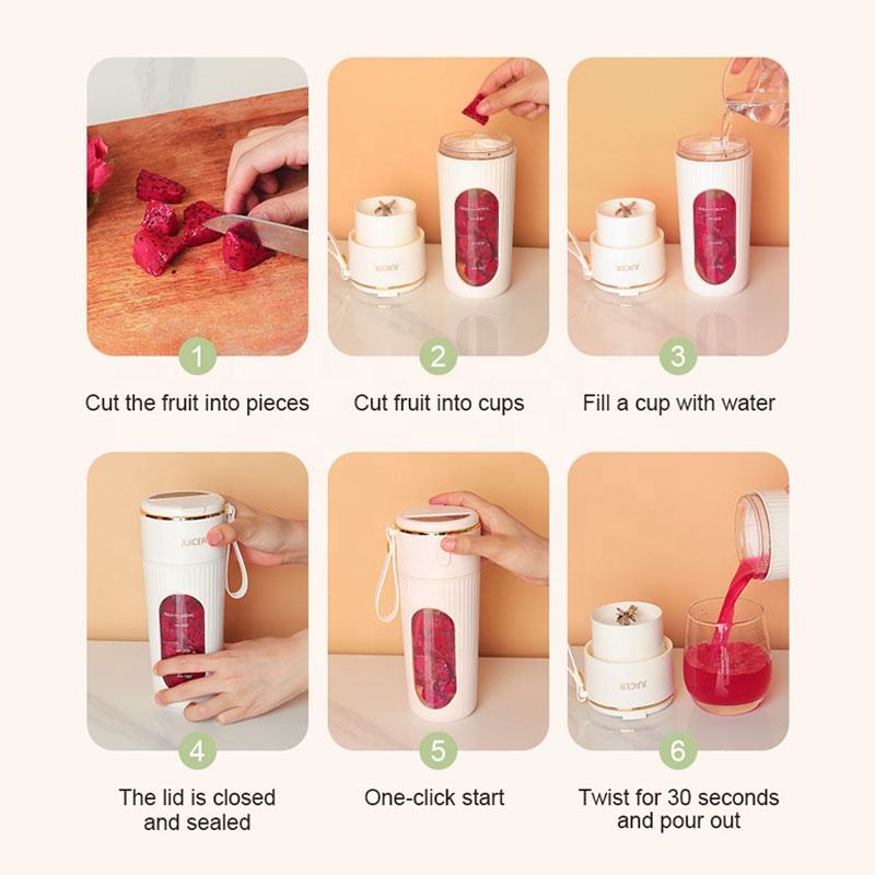 Portable 340ml Automatic Mini Mixer Blender Cup Rechargeable USB Water Juicer for Fruit & Vegetables Direct Drinking