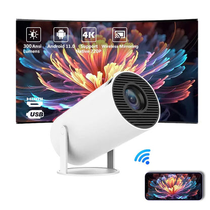 YDH-HY300 Pro 2025 Hot Sale H713 4K Projector 500 Lumens 130 Inch 1280*720P Android 11 BT5.0 WiFi 6 Home Portable 4K Projector